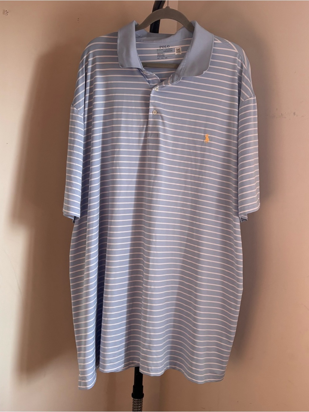 Polo by Ralph Lauren Men’s Light Blue and White Striped Polo